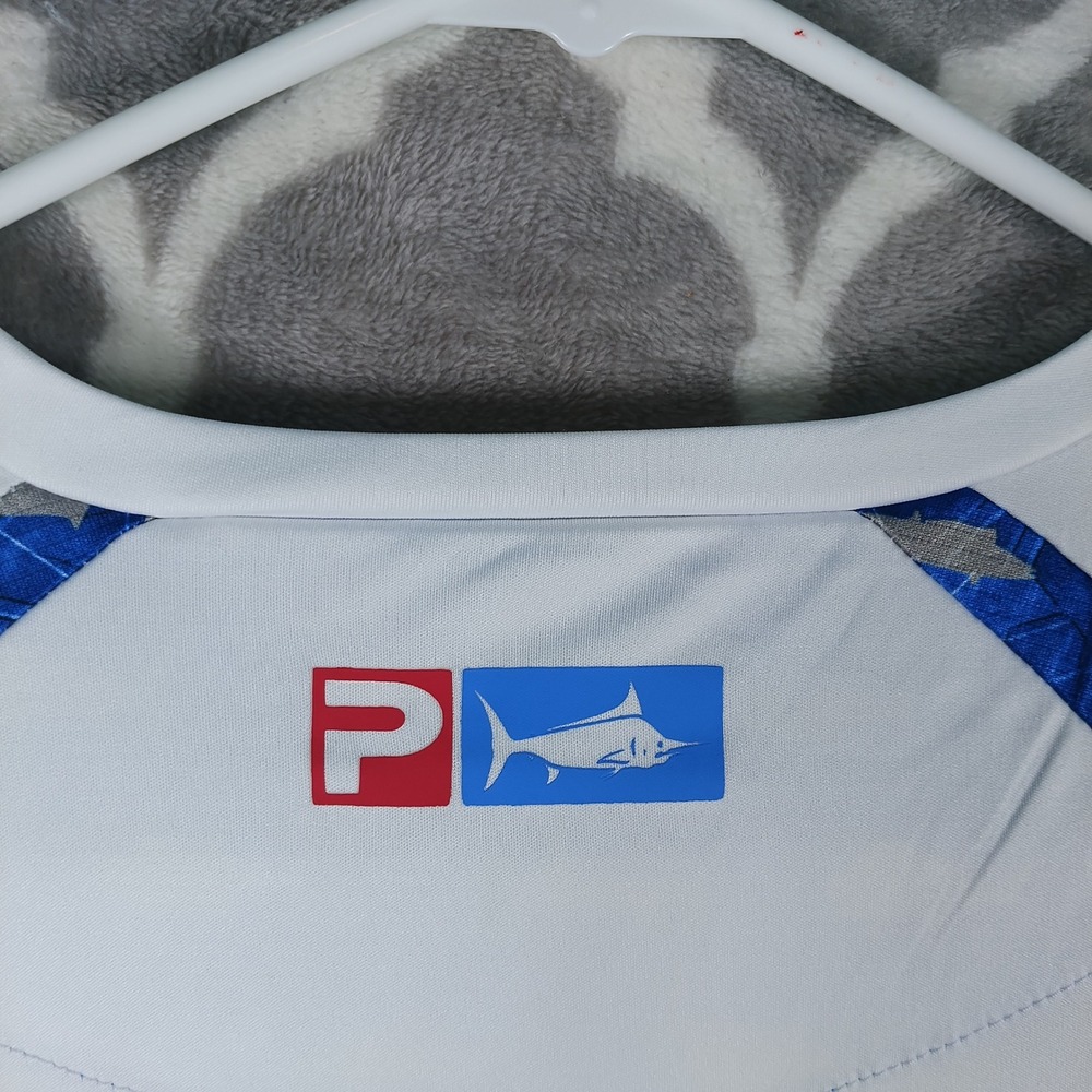 Pelagic VaporTek Fishing Shirt Men L White American Flag UPF 50 Long Sleeve - Picture 8 of 10